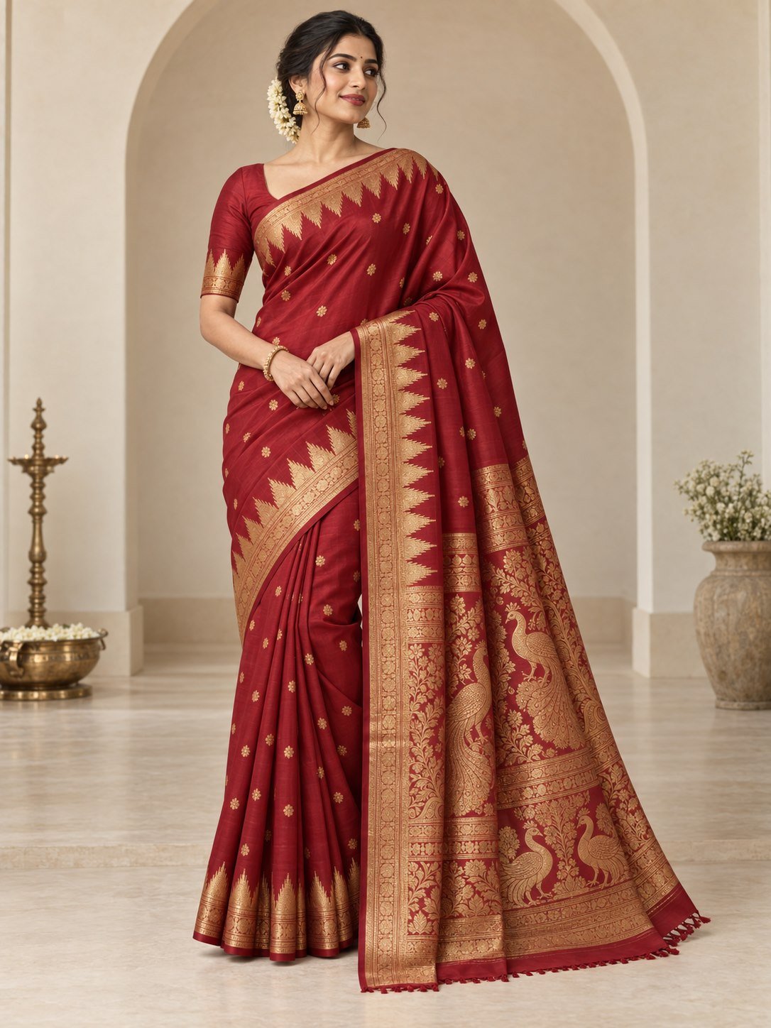 Rukmini Crimson Kanjivaram Silk Saree