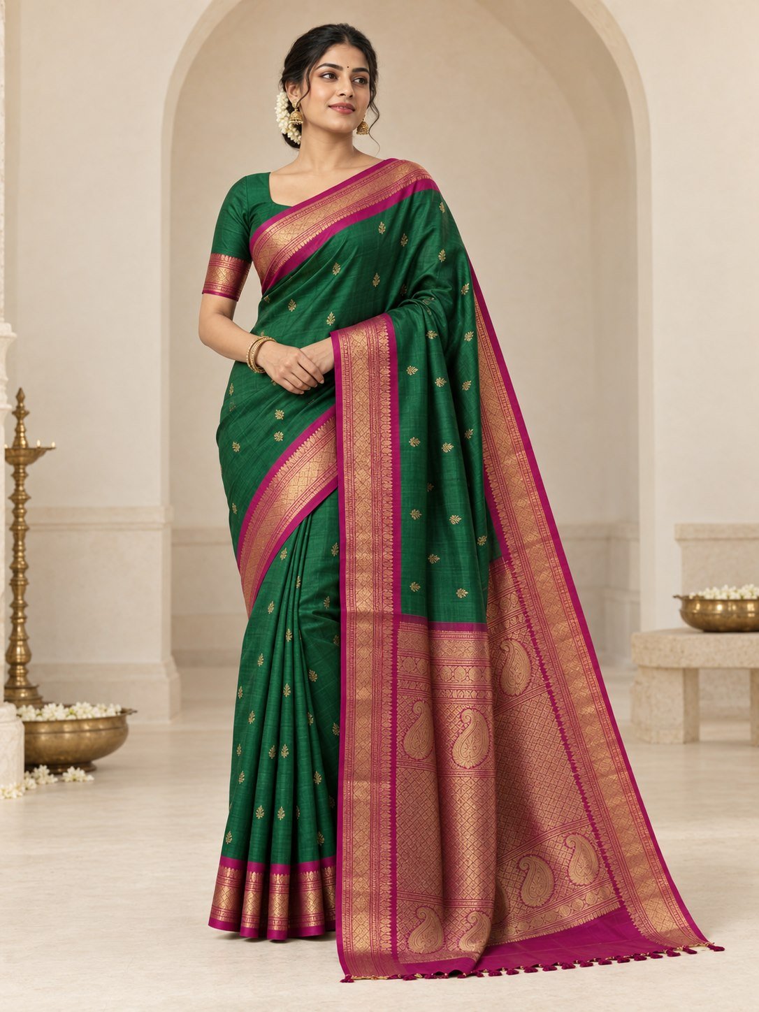 Meenakshi Emerald Kanjivaram Silk Saree