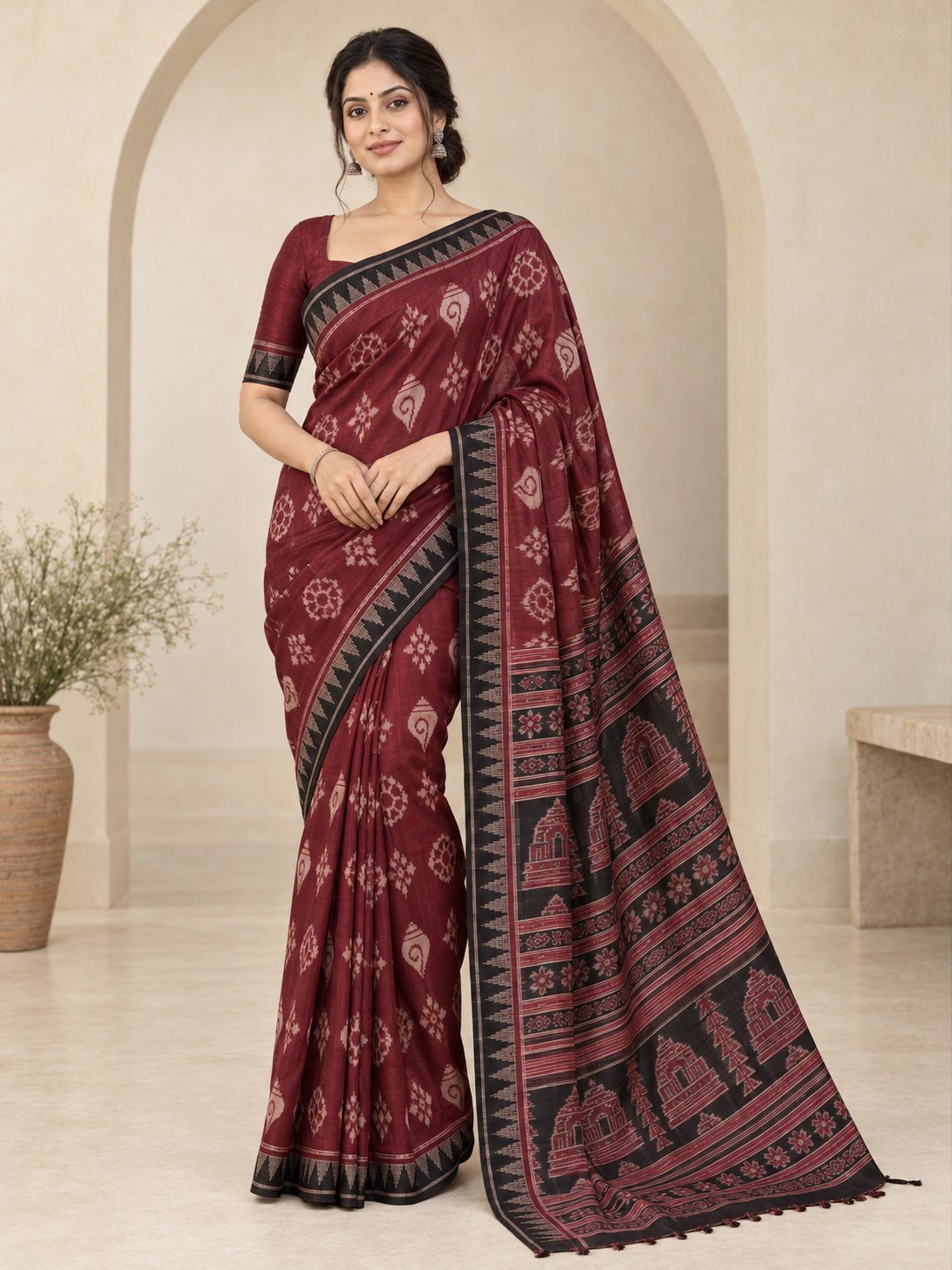 Sambalpuri Bomkai Ikat Silk Saree – Maroon