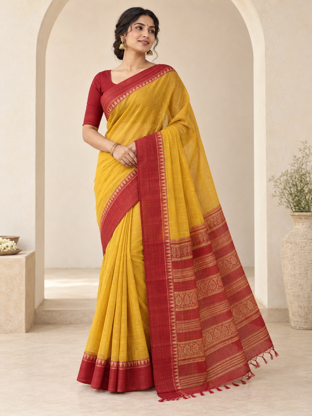 Tant Bengal Cotton Saree – Mustard