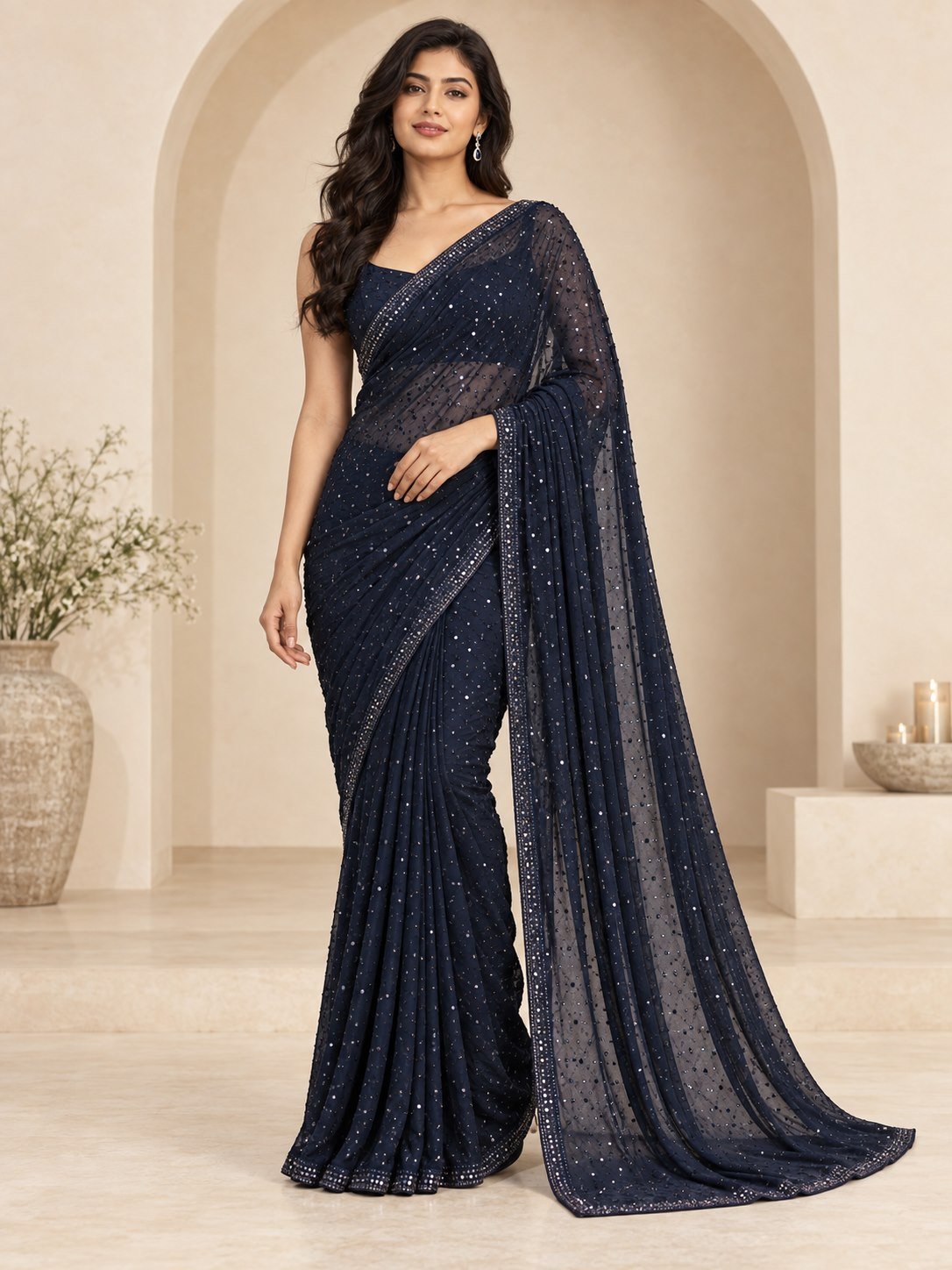 Zoya Midnight Sequin Georgette Saree
